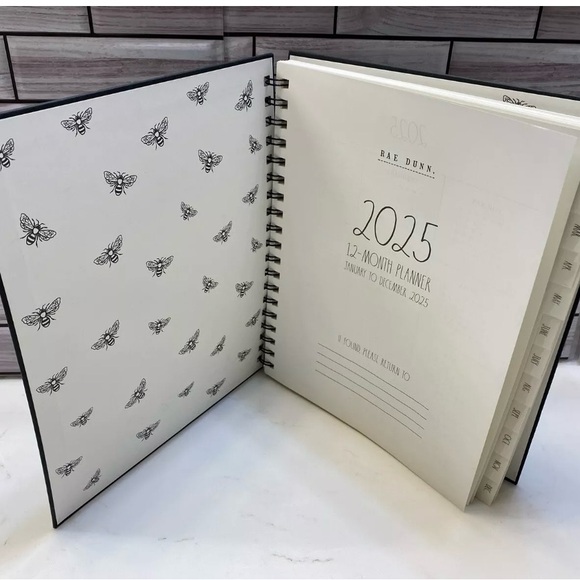 Rae Dunn 2025 Bees Planner Large Size Hard Cover Spiral 12-month Planner (Black) - Picture 3 of 6
